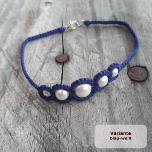 Armband Nicolina mit je 5 Perlen Baumwolle Verschluss Silber