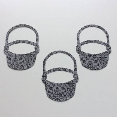 Stanzteile große Körbe, 3 Stück in grau mit Muster, Kartenaufleger, zum Kartenbasteln,