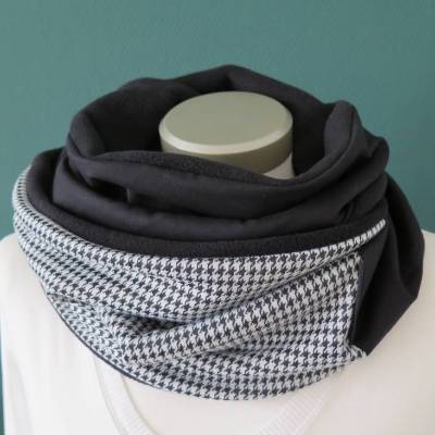Herrenschal Loop Herren warmer Schal Schlauchschal Fleece schwarz weiß Hahnentritt