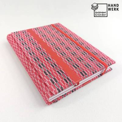 Notizbuch, Stiftschlaufe, DIN A5, 150 Blatt, hellrot, Grubentuch Unikat