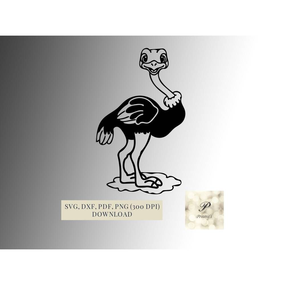 Plotterdatei Strauß SVG Datei für Cricut, Strauß Design  Digital Download süßes Vogel Strauß Motiv Bild 1