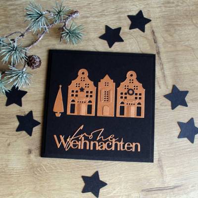 Weihnachtskarte Grußkarte "Festliche Häuser" aus der Manufaktur Karla