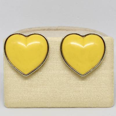 Vintage Ohrclips Kunststoff Herz in Gelb der Rand Gold Farbe für Party Verliebte