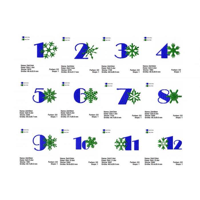 32 tlg. Stickdatei Zahlen Adventskalender Schneeflocken 10x10 Winter Weihnachten Advent Bild 2