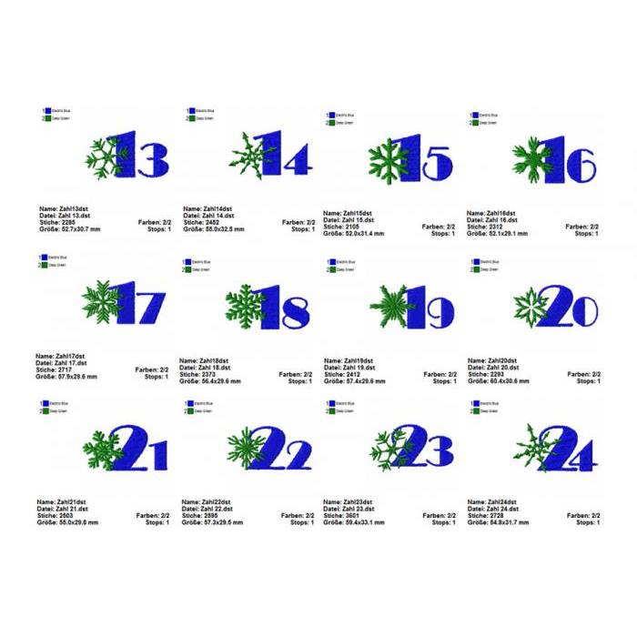 32 tlg. Stickdatei Zahlen Adventskalender Schneeflocken 10x10 Winter Weihnachten Advent Bild 3