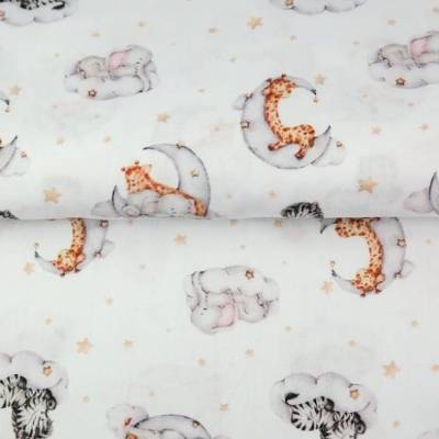 Stenzo Musselin Double Gauze Gaze  Baumwolle Wildtiere auf Wolken offwhite (1m/11,-€)