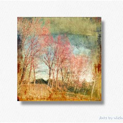 INDIAN SUMMER Wandbild auf Holz Leinwand Print Wanddeko Landhausstil Landschaft Kraniche Baum Vintage ShabbyChic kaufen