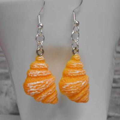 Croissant 3D Ohrhänger 925 Silber – Kawaii Gebäck Ohrringe Resin handgemacht