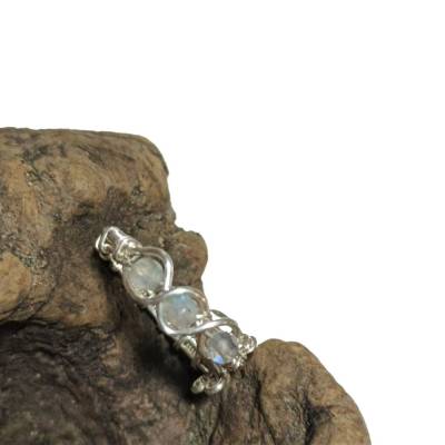  925er Silber Ring handgemacht mit Labradorit khaki pastell im Spiralring wirework Daumenring