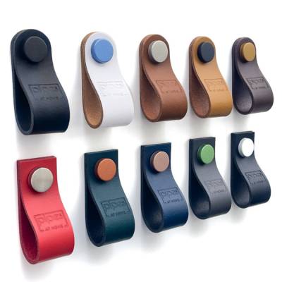 Ledergriffe aus modernem Glattleder, Lederknauf für Schränke und Kommoden, handgemachte Möbelgriffe aus Leder