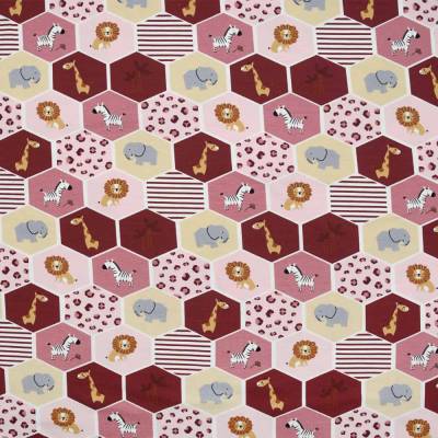 Jersey Baumwolljersey Stoff "Safaritiere in Waben" bordeaux 