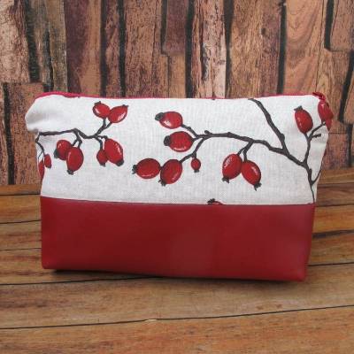 Kulturbeutel Hagebutten, Universaltasche, Canvas, Gr. L, weinrot-creme