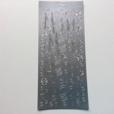 Sticker Silber, Schriftzüge Menü mit Blumen und Herzen, selbstklebend, zum Basteln von Menükarten