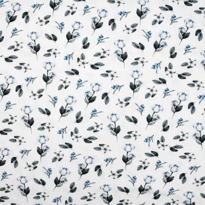 Jersey Baumwolljersey Stoff Digitaldruck "Cotton Blossom" Baumwollblüten auf creme 