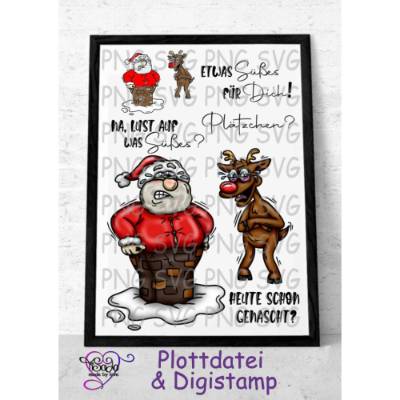 TiSaJa - Set Plotterdatei und Digistamp "Santas Missgeschick" PNG SVG DXF Sayings
