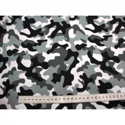 Reststück 1,30m Baumwoll-Jersey Camouflage weiß grau schwarz – Jerseystoff Tarnstoff Öko-Tex
