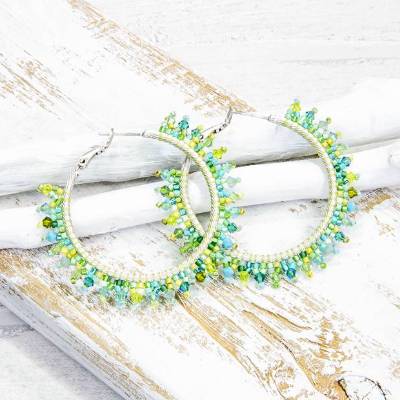 lässige hippie ohrringe, creolen, geschenk, weihnachten, glasperlen, grün