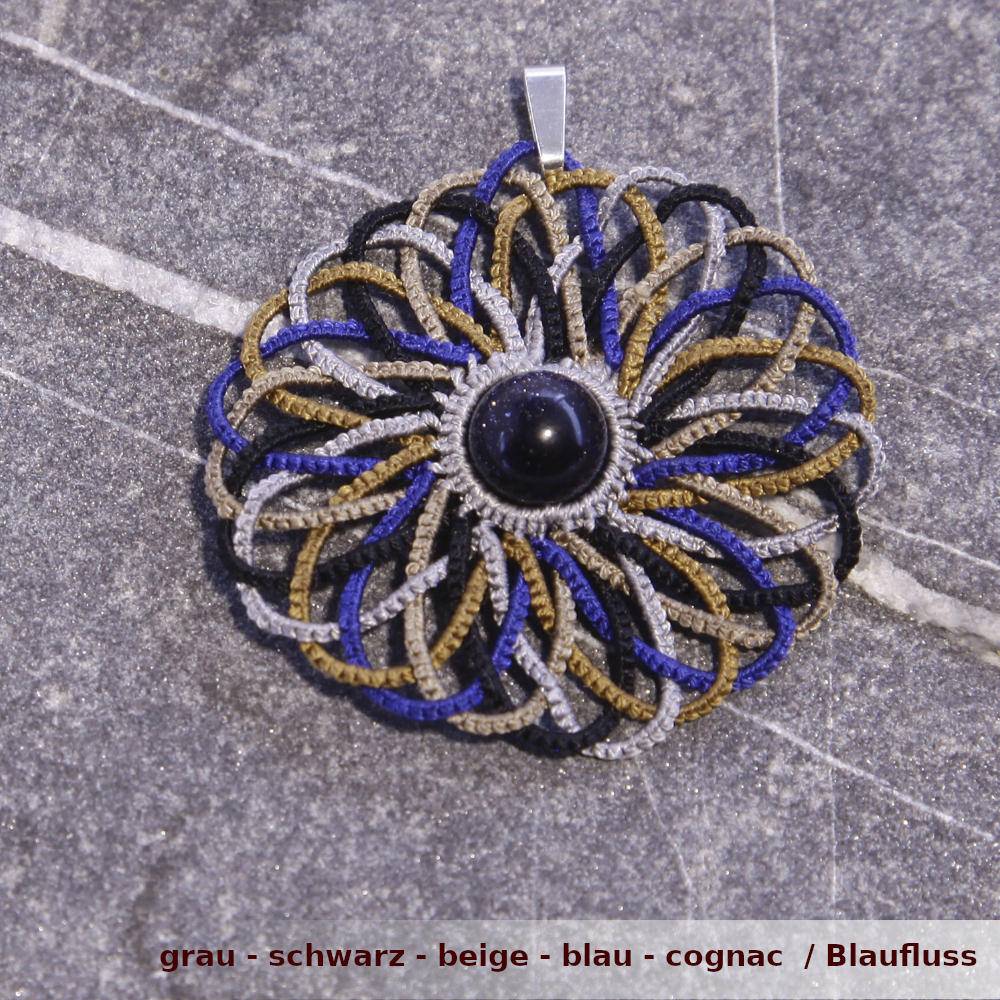 Anhänger Aurora (groß) Seide blau schwarz grau cognac beige Blaufluss 925er Silber Edelstein (synthetisch) Bild 1