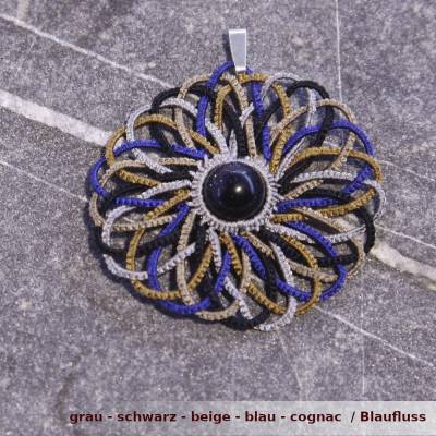 Anhänger Aurora (groß) Seide blau schwarz grau cognac beige Blaufluss 925er Silber Edelstein (synthetisch)
