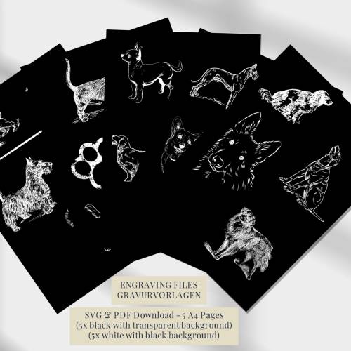 Hunde Gravurvorlagen | Sofort Download | SVG Dateien zum Gravieren und Brandmalen | Hunde Designs