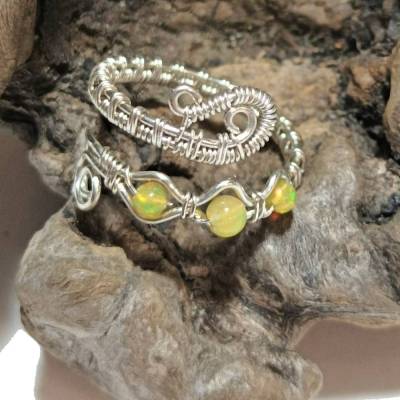  925er Silber Opal Ring handgemacht im Spiralring wirework Daumenring