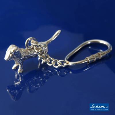 Schlüssel-Anhänger Dackel "Henry", Dackel äh Teckel, aus 935 Silber, oveler Schlüsselring und Kette 925 Silber