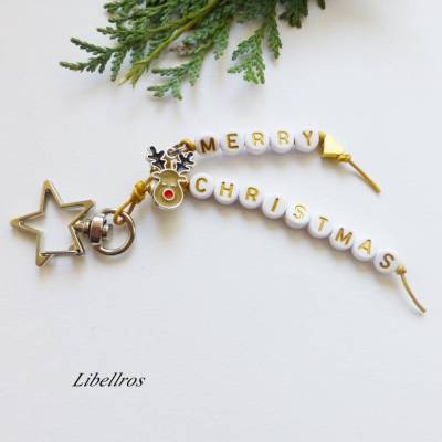 Schlüsselanhänger,Karabiner Stern mit Schriftzug Merry Christmas - Rentier,Elch,Herz,Geschenk,Weihnachten,personalisiert