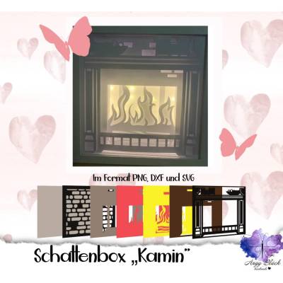 Schattenbox Motiv "Kamin" SVG, DXF, PNG Lightbox, Shadowbox