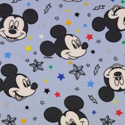 Baumwolljersey Lizenz  Mickey Maus und Sterne hellblau Oeko-Tex Standard 100 (1m/19,-€)