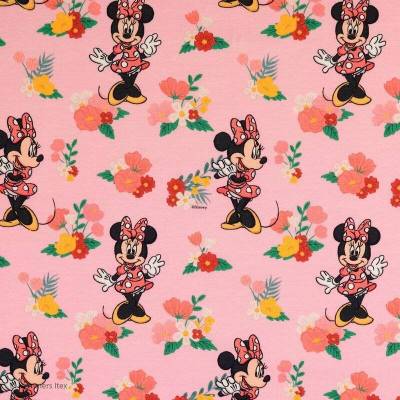 Baumwolljersey Lizenz Minnie Mouse rosa Blumen Oeko-Tex Standard 100 (1m/19,-€)