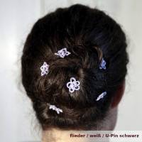 3er Set Haarnadeln Haarsterne aus Baumwolle mit Glaswachsperle und kleinen Glasperlchen an Bobby-Pin U-Pin