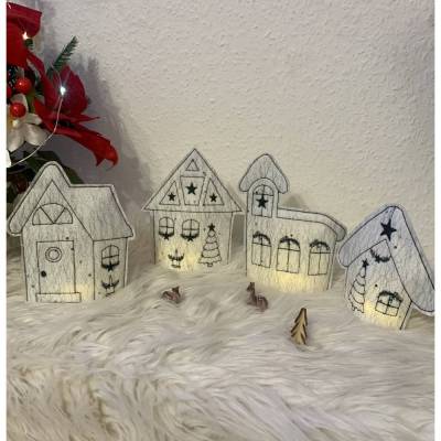 Stickdatei Winterdorf mit Kirche Weihnachten Lichterhaus Set 4 13x18 In the Hoop 768