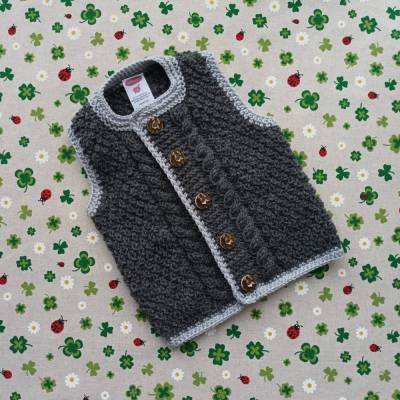 Trachtenweste Größe 80/86 anthrazit grau Pullunder gestrickt Trachtenjacke für Junge Pullover Taufe Taufkleidung