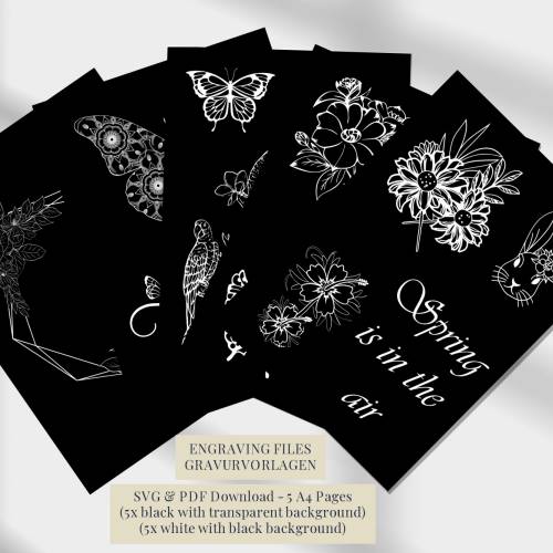 Frühling Gravurvorlagen, Sofort Download, SVG & PDF Dateien zum Gravieren und Brandmalen, Frühlings Motive