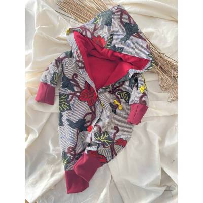 Overall African Waxprint mit Blumenranken (blau, rot)