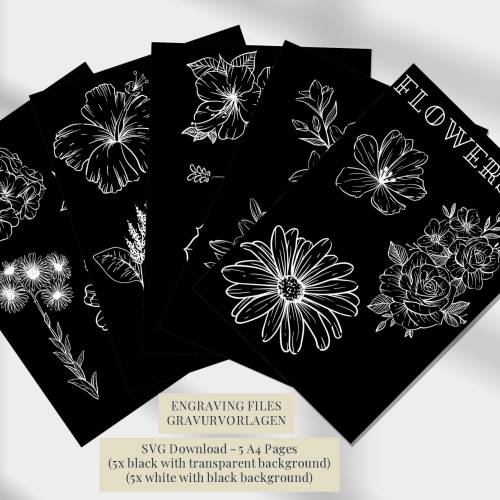 Blumen Gravurvorlagen, Sofort Download, SVG Dateien zum Gravieren und Brandmalen, Blumen Muster,