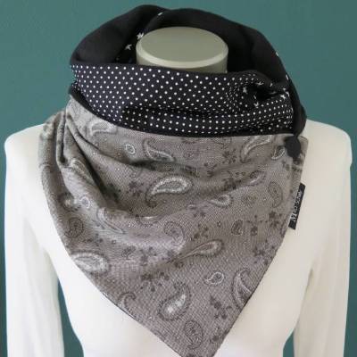 Wickelschal Damen mit Knopf Fleece Paisley Punkte Schal