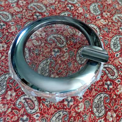 Vintage Kristall Aschenbecher mit Sterlingsilber Montur (geschwärzt)