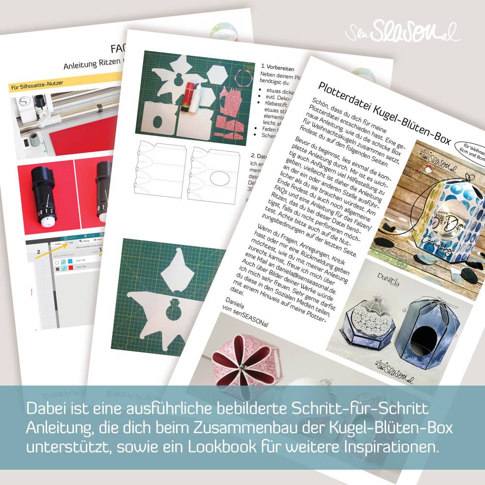 Kugel-Blüten-Box, Plotterdatei für weihnachtliche Kugelverpackung von senSEASONal, für Weihnachtskugeln mit 6cm und 8cm Bild 2