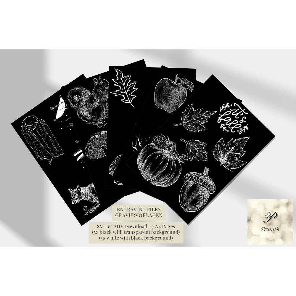 Herbst Gravurvorlagen, Sofort Download, SVG & PDF Dateien zum Gravieren und Brandmalen, Herbstliche Motive Bild 1