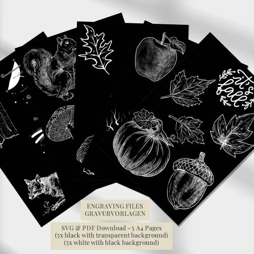 Herbst Gravurvorlagen, Sofort Download, SVG & PDF Dateien zum Gravieren und Brandmalen, Herbstliche Motive
