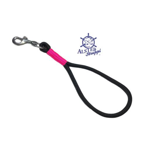 Kurze Führleine, Tauleine, schwarz, pink, Länge nach Wunsch ab 25 cm, Marke AlsterStruppi, hochwertig