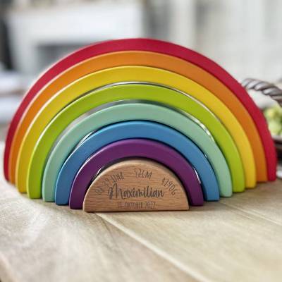 Holzspielzeug personalisiert / Regenbogen / Geschenk zur Geburt / Taufe / Weihnachten / Patengeschenk