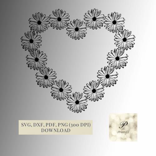 Plotterdatei Gänseblümchen Herz Kranz SVG Datei für Cricut | Blumen Design | Digitaler Download für Bastelprojekte