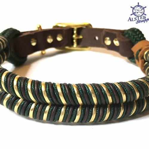 Halsband Tauhalsband für Hunde von 30 bis 36 cm, verstellbar Tau mit Leder, passende Leinen, geflochten, sehr edel