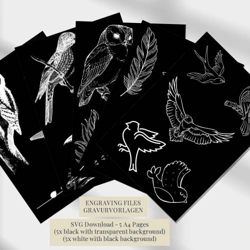 Vögel Gravurvorlagen, Sofort Download, SVG Dateien zum Gravieren und Brandmalen, Vogel Design