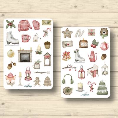 2x Sticker Sheets, Winter-Weihnachts-Motive, Aufkleber Planner Stickers, Scrapbook Stickers