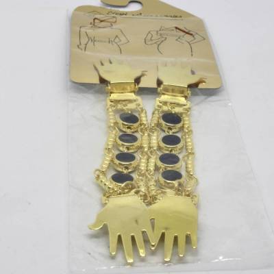 Stogi Blusenraffer mit Klappverschluss für Blaser oder Bluse Goldfarbige Hände blauer Kunststein  
