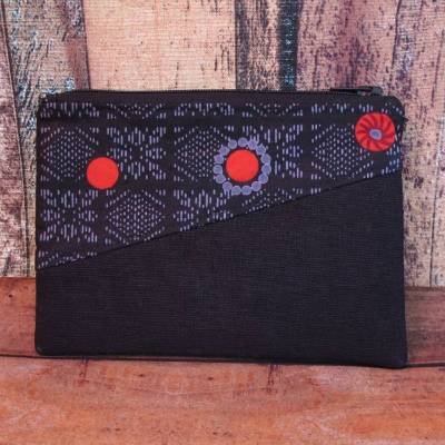 Kleingeldbörse, Universaltäschchen, afrikanischer Wax Print Stoff, schwarz-rot 