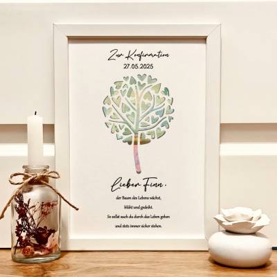 Konfirmation Geldgeschenk – Personalisierter Bilderrahmen Lebensbaum mit Name